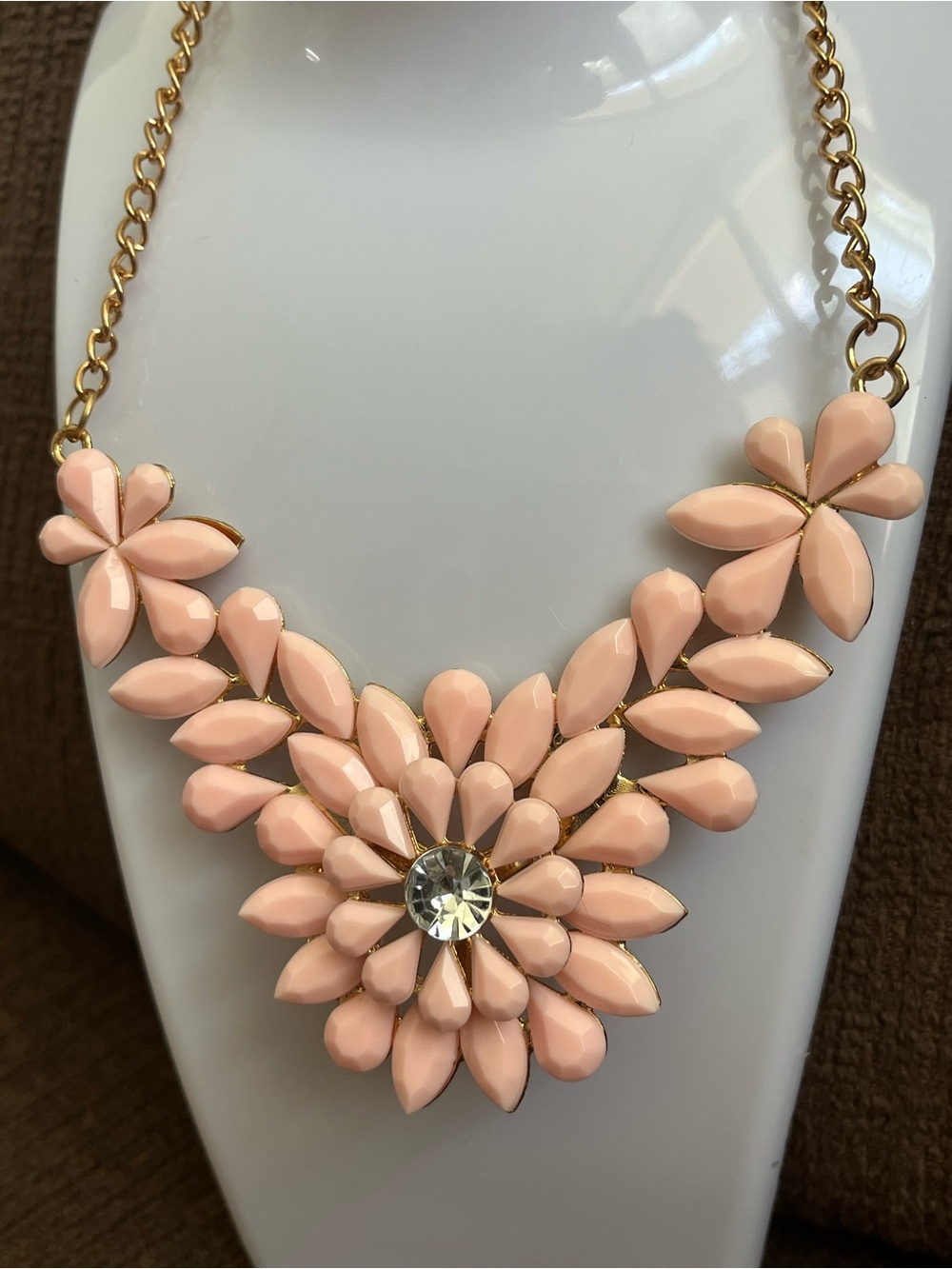 Blush Pink Floral Statement Necklace - Elegant Resin Petal Design